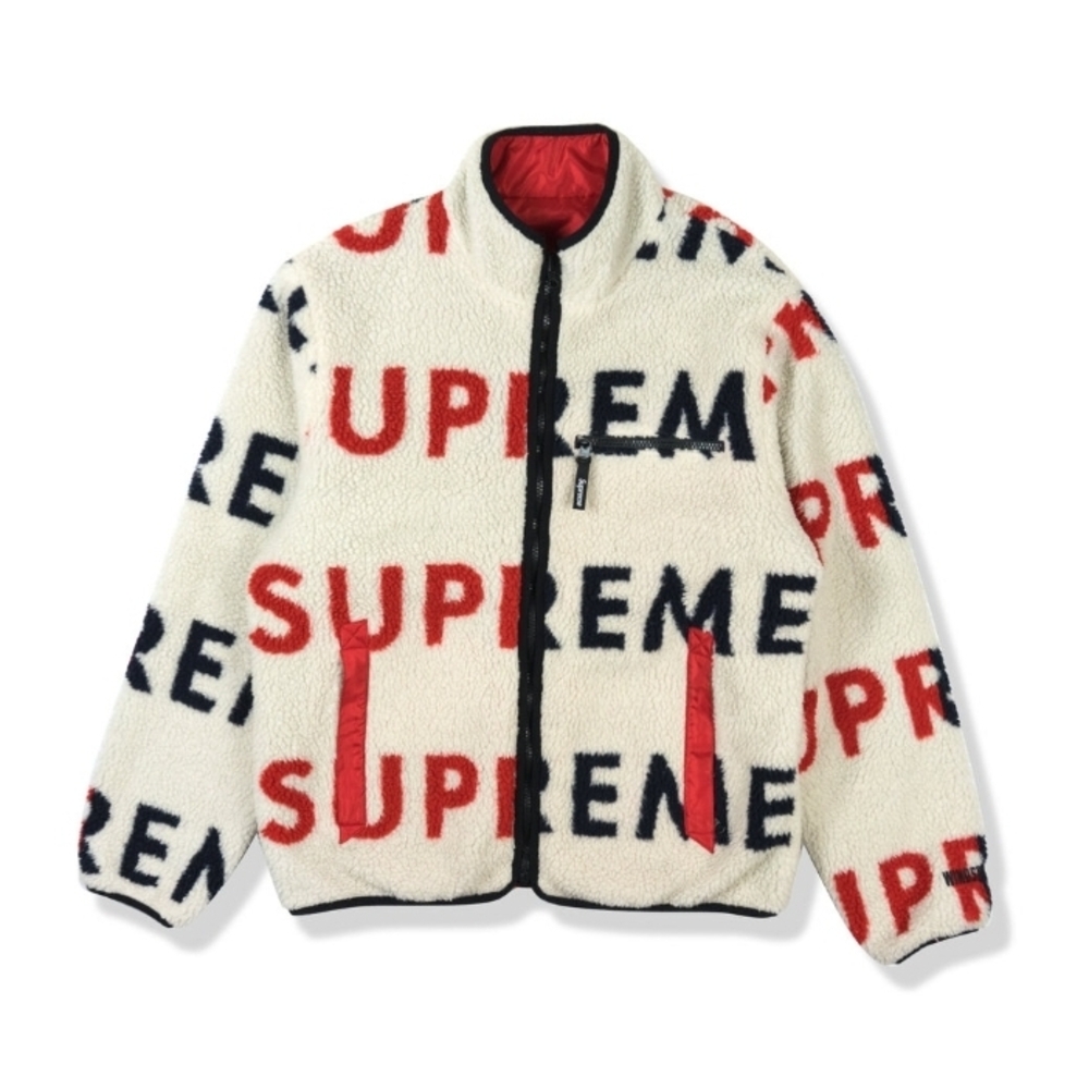 Supreme Revesible Fleece Jacket - White,Blavk and Red